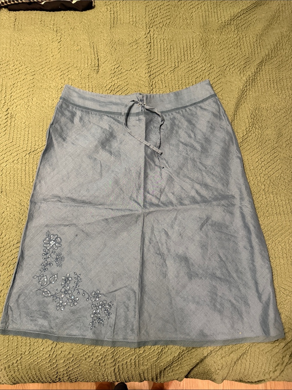 Light Blue Floral Embroidered A-Line Skirt